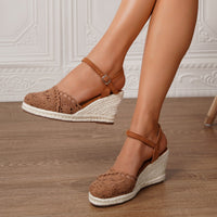 Summer Vacation Mules With Round Toes And Hollowed-out Straw Soles