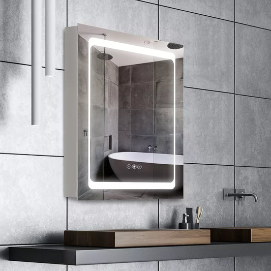 Kleankin LED Lighted Medicine Cabinet with Mirror, Wall-Mounted Plug-In room Organizer with 3 Storage Shelves