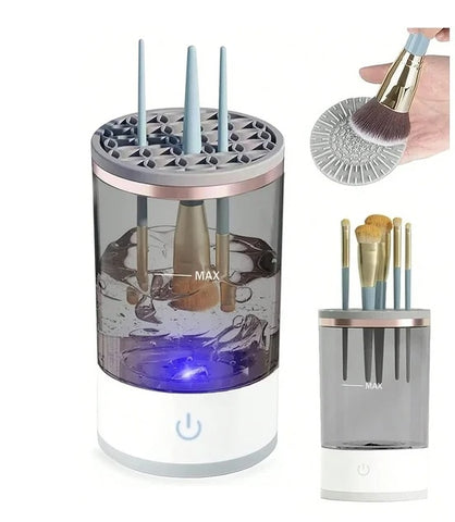 Electric Makeup Brush Cleaner & Dryer – Automatic Spinning Cleaning Machine, USB Powered, White