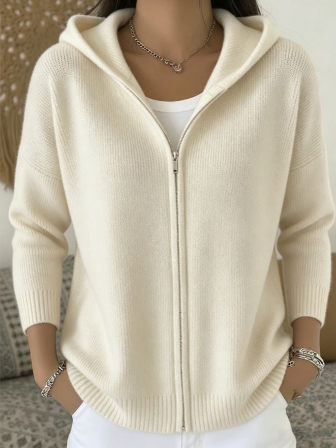 Zip-up Knitted Hooded Sweater Cardigan Coat