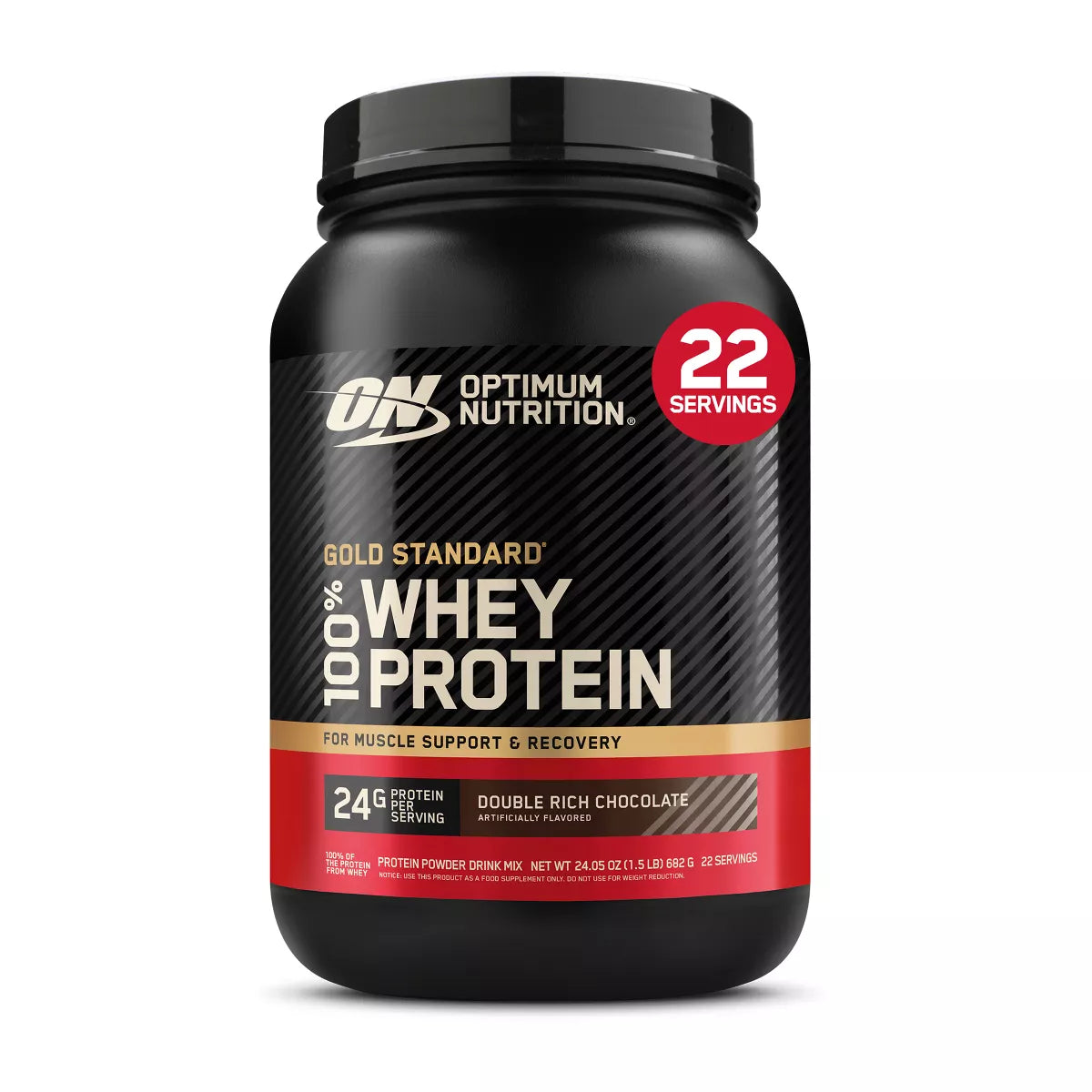 Optimum Nutrition Gold Standard 100% Whey Protein Powder - Double Rich Chocolate - 22 Servings - 23.59Oz: High-Quality Whey Isolate, 24G Protein