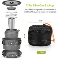 12-Piece Camping Cookware Set with Pot, Pan, Kettle, Cup & Utensils – Lightweight Outdoor Cooking Kit for Hiking & Picnics | Everyday Home Deal