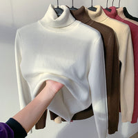 Fleece Turtle Neck Sweater Winter Warm Elegant Thick Knitted Pullover Tops Women's Clothing
