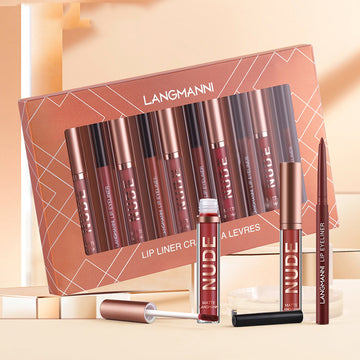 Lip Liner And Lipstick Makeup 12 Pcs Set 6 Matte Lipstick 6 Lip Liner Pens Waterproof Long Lasting Matte Lipstick Beauty Cosmetics Makeup Gift For Girls Lipstick Set | Everyday Home Deal