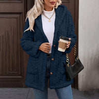 Hooded Solid-Color Cardigan With Buttons, Long-Sleeve Casual Jacket