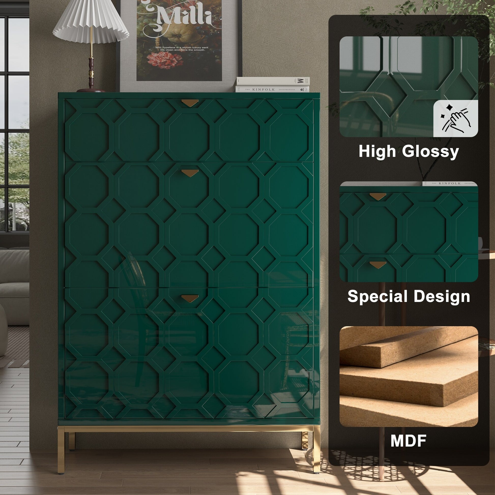 Shoe Organizer 24 Pairs Wood Shoe Storage Cabinet with Drawers