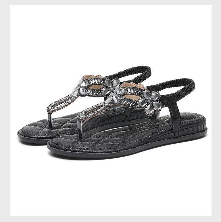 Summer New Arrival Bohemian Floral Rhinestone Flip-Flops In Plus Sizes For Women