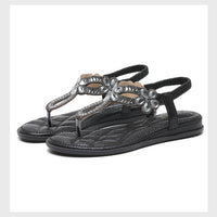 Summer New Arrival Bohemian Floral Rhinestone Flip-Flops In Plus Sizes For Women