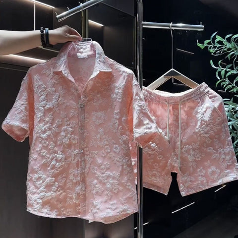 Mens Summer New Arrival Casual Set With Embossed Floral Pattern - Premium Apparel Deal | Everyday Home Deal