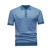 Men's Short Sleeve Knit Polo Shirt (Geometric Interwoven Pattern) - Premium Apparel Deal | Everyday Home Deal