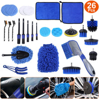 26Pcs Car Detailing Brush Kit Exterior Interior Car Cleaning Set Drill Brush Set Car Buffing Sponge Pads Kit For Cleaning Automobile Interior Exterior Wheels Dashboard