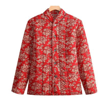 Middle Aged And Elderly Stand Collar Floral Cotton Padded Coat