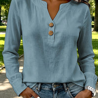 V-neck Buttoned Women's Blouse