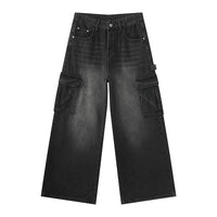 Bleached Wide-leg Multi-pocket Straight-leg Casual Work Pants