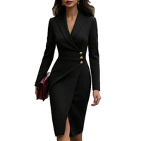 New Womens Slim-fit Suit-collar Dress