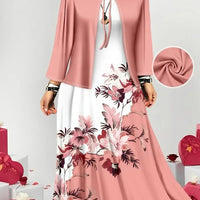 Color-block Elegant And Sophisticated Professional Coat Paired With A Dress Set