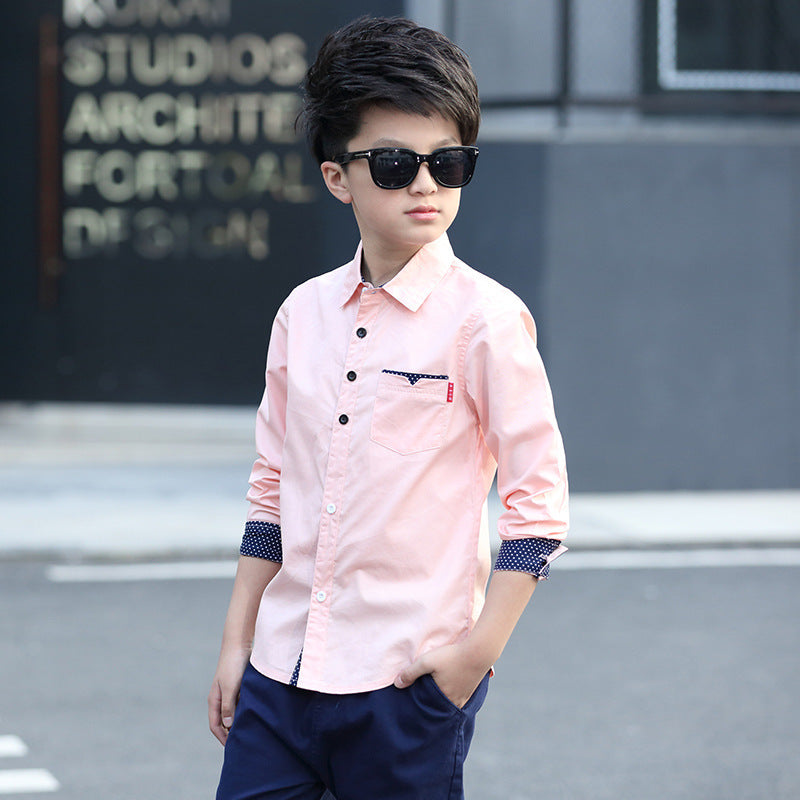 Boys' Spring & Autumn Trendy Polka Dot Long-Sleeve Lapel Shirt — Premium Student Apparel | Everyday Home Deal