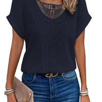 Summer Hollow Out Short-sleeved T-shirt Fashion Ethnic Style Tops Women's Clothing