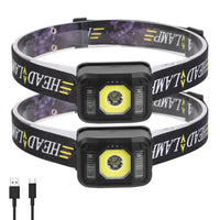 2Packs Rechargeable Motion Sensor Headlamp 6 Light Modes COB XPG Headlight Torch Flashlight For Fishing Running Camping Hiking