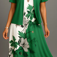 Color-block Elegant And Sophisticated Professional Coat Paired With A Dress Set