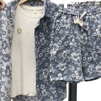 Mens Summer New Arrival Casual Set With Embossed Floral Pattern