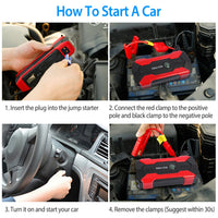 Car Jump Starter Booster 800A Peak 28000mAh 12V Battery Charger Up To 6.0L Gas Or 3.0L Diesel Engine With LCD Screen 4 Modes LED Flashlight