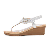 Womens Bohemian-Style Flip-Flops With Beaded And Rhinestone Buckles Elastic Back Strap