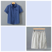 Men's Pure Linen Shorts and Short Sleeve Shirt Set - Summer Loose Casual Lightweight Outfit - Premium Apparel Deal | Everyday Home Deal