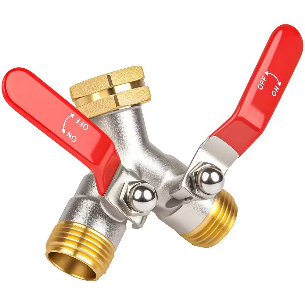 Hose Splitter 2 Way, 3/4 In. Ght Inlet Brass Heavy Duty Hose Converter, High Flow Garden Hose Splitter